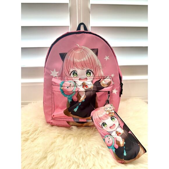 SPY×FAMILY Anya Forger Cosplay Anime Comic Bags Backpack Pink With Pouch/ Charm main image 4